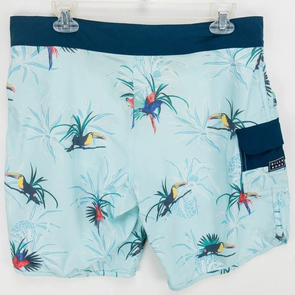 Billabong Board Shorts Men’s 32 Blue Toucan Print Surf Swim Trunks 73 Pro